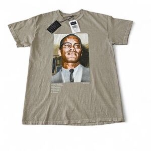 NWT Malcom X Shirt Mens S/M Tan Graphic Activist Leader Freedom Tee